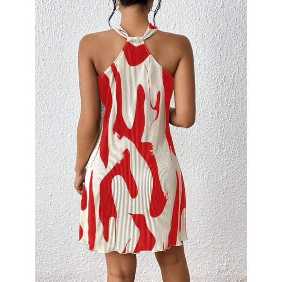 Women's Printed Halter Neck Mini Dress Casual Sundress for Parties Day - Picture 2 of 7